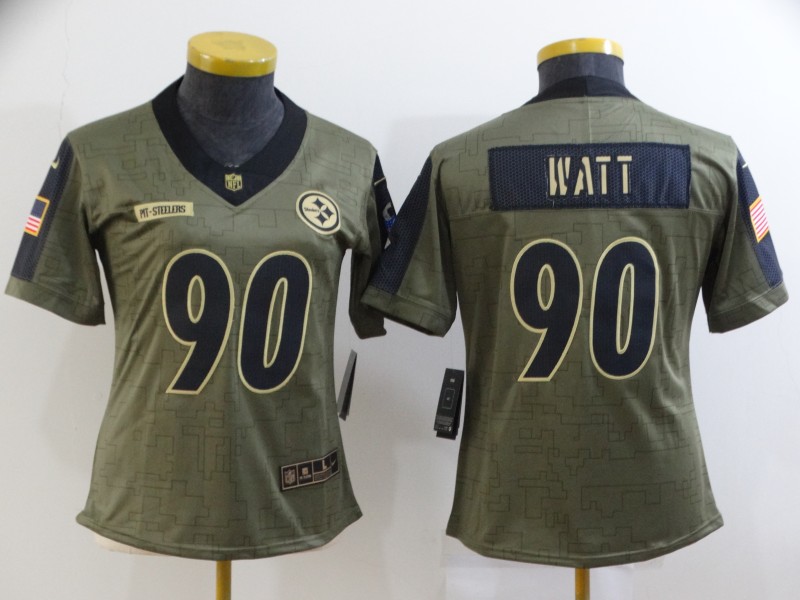 2021 Women Pittsburgh Steelers #90 Watt Nike Olive Salute To Service Limited NFL jersey->nba hats->Sports Caps